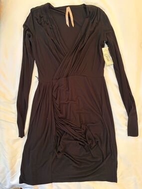 Long Sleeve Black Faux Wrap-Style Dress Made in the USA!
